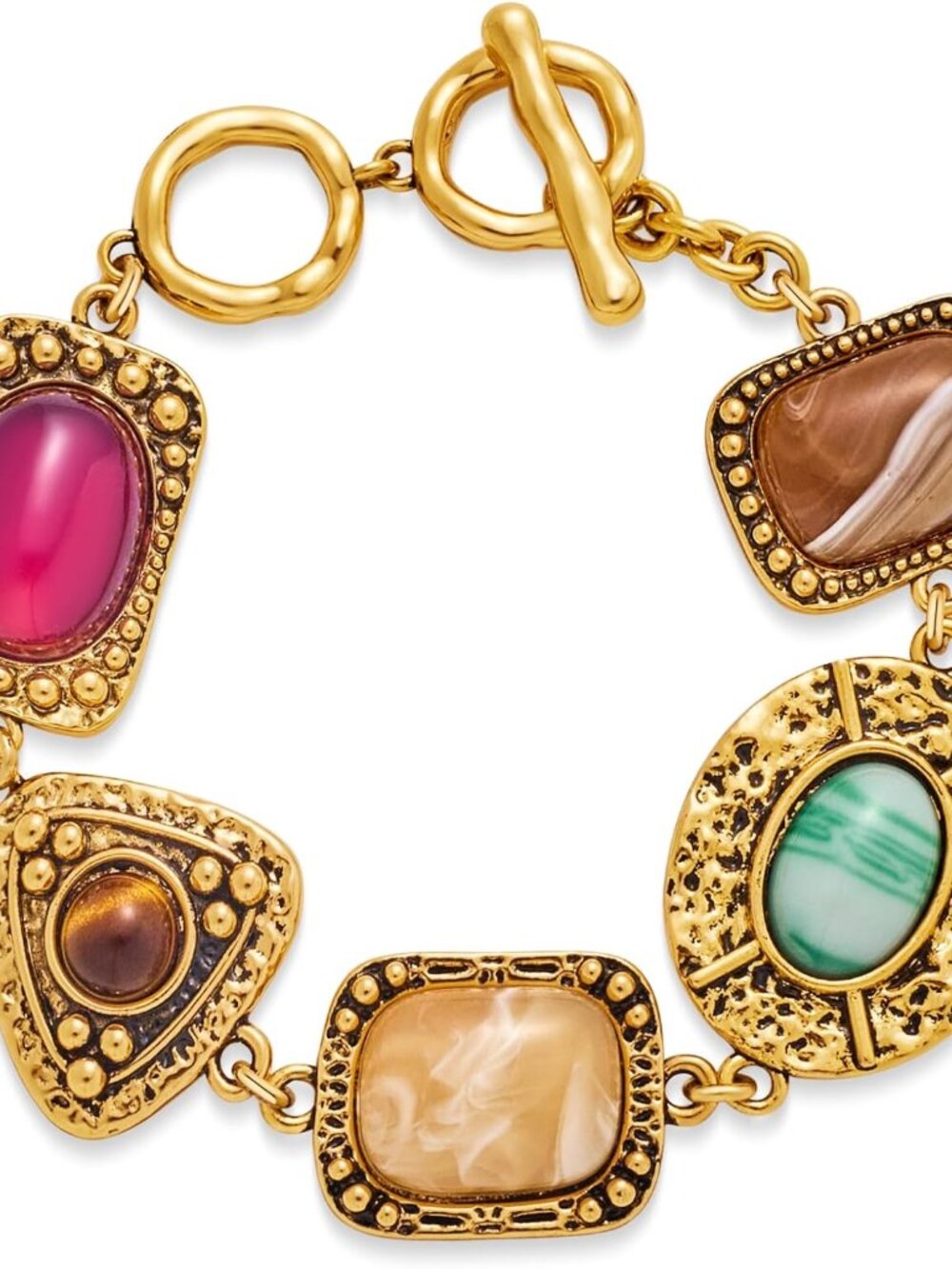 Vintage Gold Chunky Bracelet for Women | Colorful Geometric Resin Stone Bracelet
